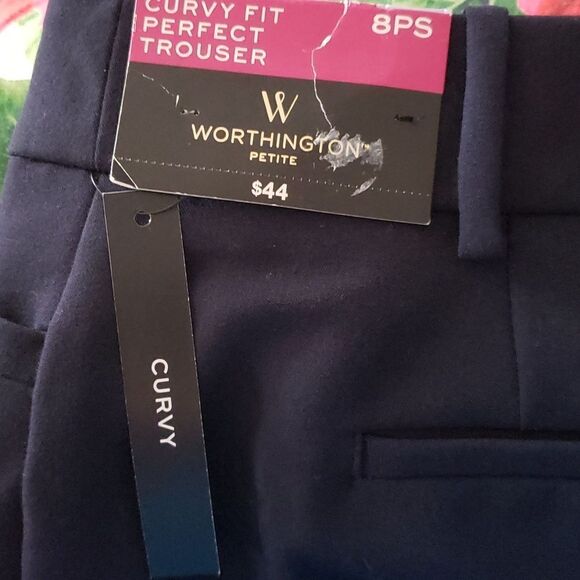 NWT Worthington Navy Blue Curvy Fit Perfect Trouser Pants SZ 8PS - Picture 3 of 5